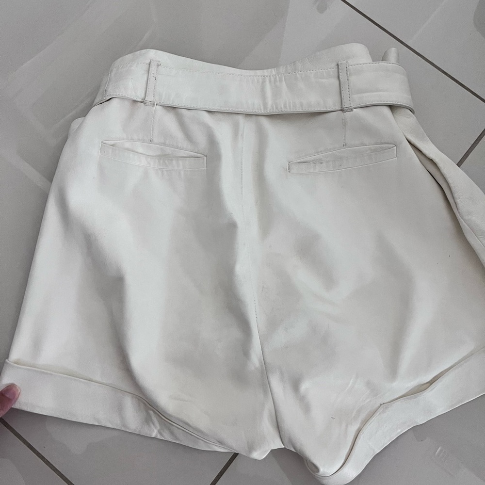 Frame Denim High Waist Cream bone lamb leather Belted Shorts - Picture 3 of 6